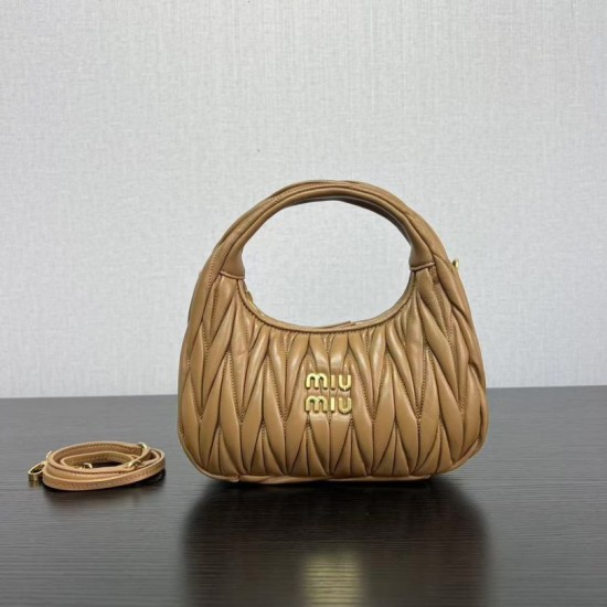Replica Miu Miu Wander Matelasse Mini/Small Hobo Bag Brown Fake Dupes