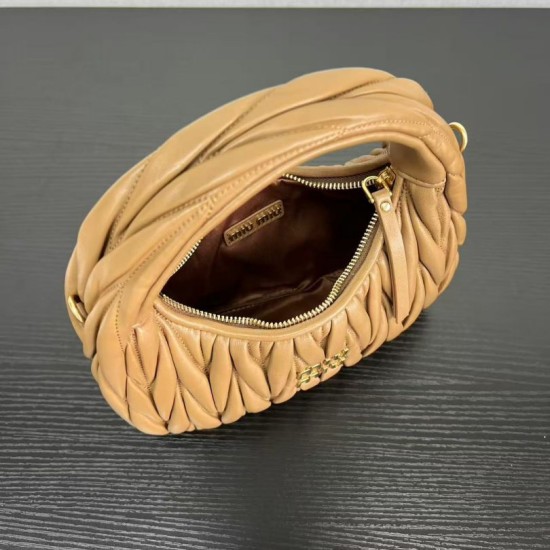 Replica Miu Miu Wander Matelasse Mini/Small Hobo Bag Brown Fake Dupes
