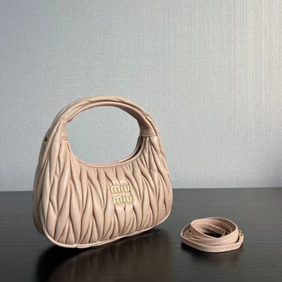Replica Miu Miu Wander Matelasse Mini/Small Hobo Bag Beige Fake Dupes