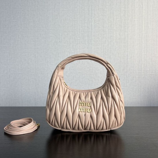 Replica Miu Miu Wander Matelasse Mini/Small Hobo Bag Beige Fake Dupes