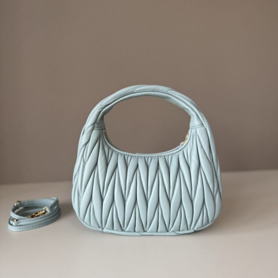 Replica Miu Miu Wander Matelasse Mini/Small Hobo Bag Blue Fake Dupes