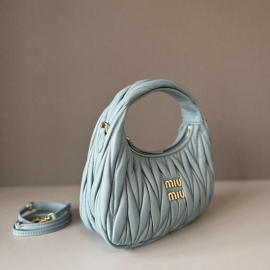 Replica Miu Miu Wander Matelasse Mini/Small Hobo Bag Blue Fake Dupes