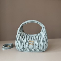 Replica Miu Miu Wander Matelasse Mini/Small Hobo Bag Blue Fake Dupes