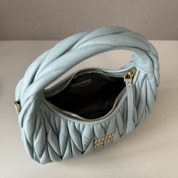 Best Quality Knockoff Miu Miu Wander Matelasse Mini/Small Hobo Bag Blue Clone Replica Miu Miu Wander Matelasse Mini/Small Hobo Bag Blue Fake Dupes