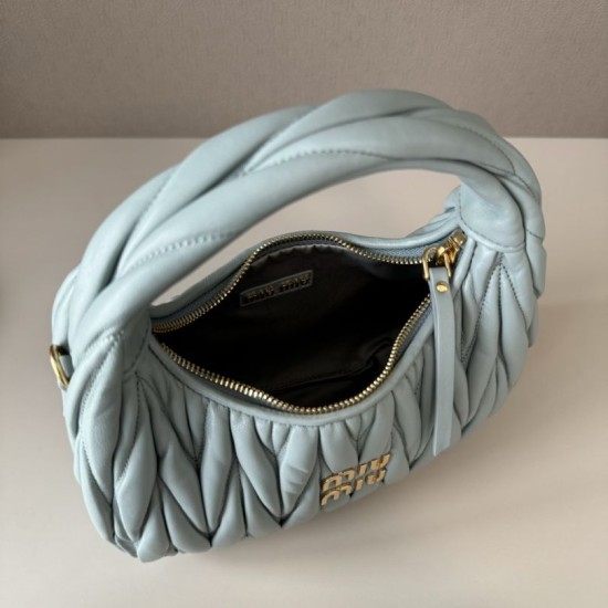 Replica Miu Miu Wander Matelasse Mini/Small Hobo Bag Blue Fake Dupes
