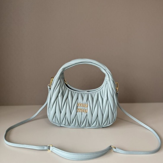 Replica Miu Miu Wander Matelasse Mini/Small Hobo Bag Blue Fake Dupes