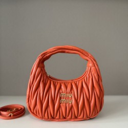 Replica Miu Miu Wander Matelasse Mini/Small Hobo Bag Orange Fake Dupes