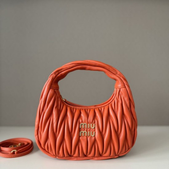 Replica Miu Miu Wander Matelasse Mini/Small Hobo Bag Orange Fake Dupes