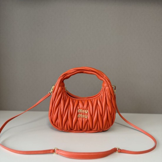 Replica Miu Miu Wander Matelasse Mini/Small Hobo Bag Orange Fake Dupes