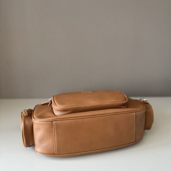 Replica Miu Miu Pocket Nappa Shoulder Bag 5BC189 Caramel Fake Dupes