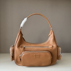 Replica Miu Miu Pocket Nappa Shoulder Bag 5BC189 Caramel Fake Dupes