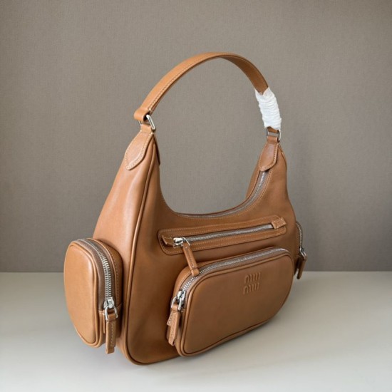 Replica Miu Miu Pocket Nappa Shoulder Bag 5BC189 Caramel Fake Dupes