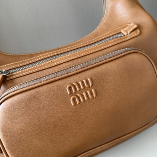 Replica Miu Miu Pocket Nappa Shoulder Bag 5BC189 Caramel Fake Dupes