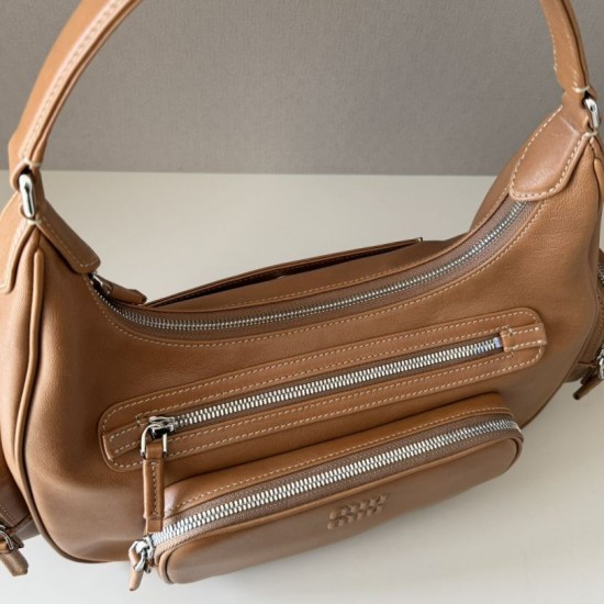 Replica Miu Miu Pocket Nappa Shoulder Bag 5BC189 Caramel Fake Dupes