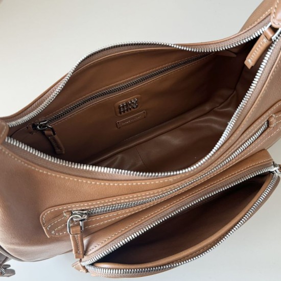 Replica Miu Miu Pocket Nappa Shoulder Bag 5BC189 Caramel Fake Dupes