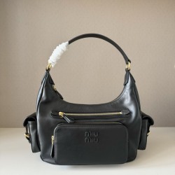 Replica Miu Miu Pocket Nappa Shoulder Bag 5BC189 Black Fake Dupes