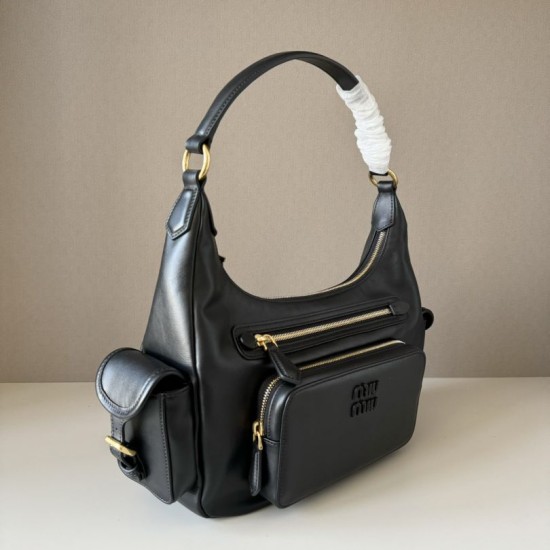 Replica Miu Miu Pocket Nappa Shoulder Bag 5BC189 Black Fake Dupes