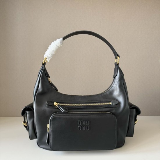 Replica Miu Miu Pocket Nappa Shoulder Bag 5BC189 Black Fake Dupes