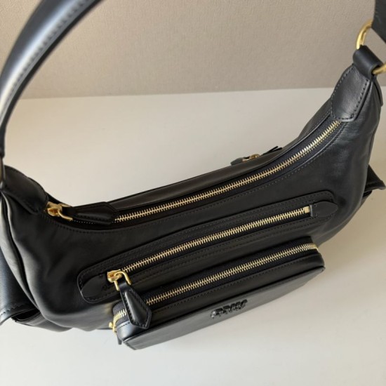 Replica Miu Miu Pocket Nappa Shoulder Bag 5BC189 Black Fake Dupes