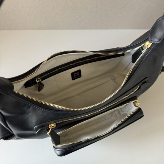 Replica Miu Miu Pocket Nappa Shoulder Bag 5BC189 Black Fake Dupes