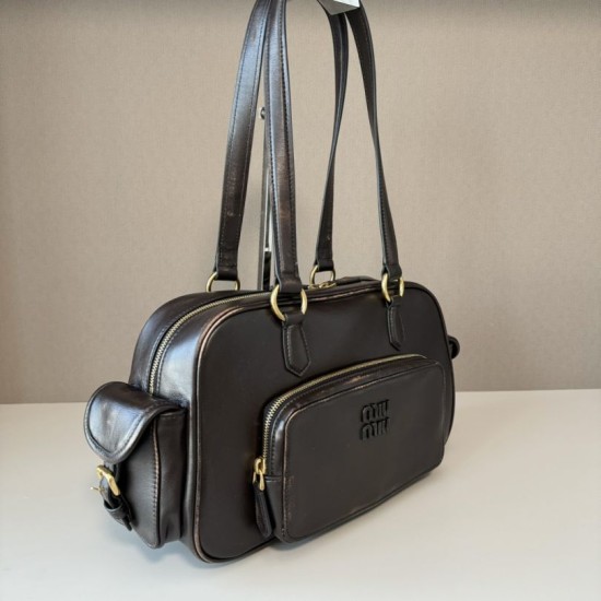 Replica Miu Miu Pocket Top Handle Crossbody Bags Coffee Fake Dupes