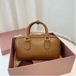 Replica Miu Miu Arcadie Top Handle Bag 5BB142 Brown Fake Dupes