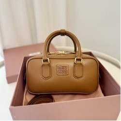 Replica Miu Miu Arcadie Top Handle Bag 5BB142 Brown Fake Dupes