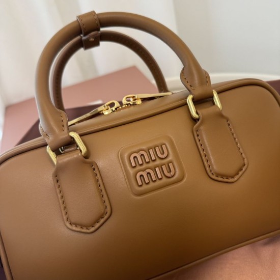 Replica Miu Miu Arcadie Top Handle Bag 5BB142 Brown Fake Dupes