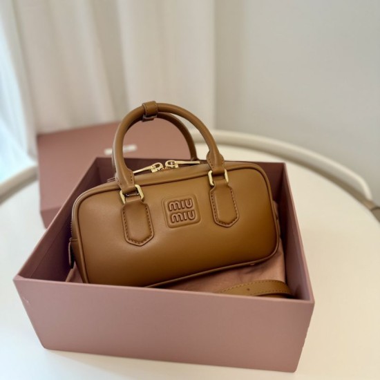 Replica Miu Miu Arcadie Top Handle Bag 5BB142 Brown Fake Dupes