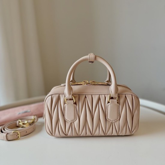 Replica Miu Miu Arcadie Matelassé Nappa Top Handle Bag 5BB142 brown Fake Dupes