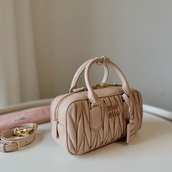 Replica Miu Miu Arcadie Matelassé Nappa Top Handle Bag 5BB142 brown Fake Dupes