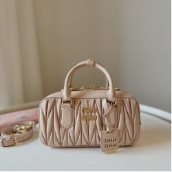 Replica Miu Miu Arcadie Matelassé Nappa Top Handle Bag 5BB142 brown Fake Dupes