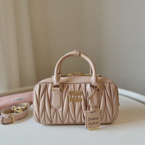 Replica Miu Miu Arcadie Matelassé Nappa Top Handle Bag 5BB142 brown Fake Dupes