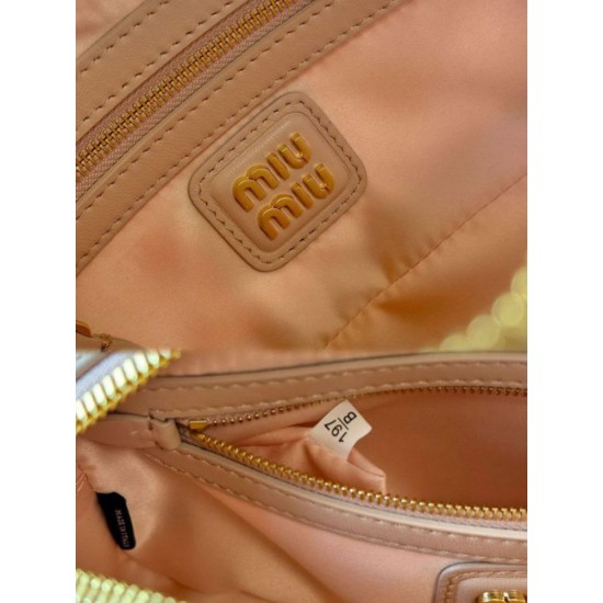 Replica Miu Miu Arcadie Matelassé Nappa Top Handle Bag 5BB142 brown Fake Dupes