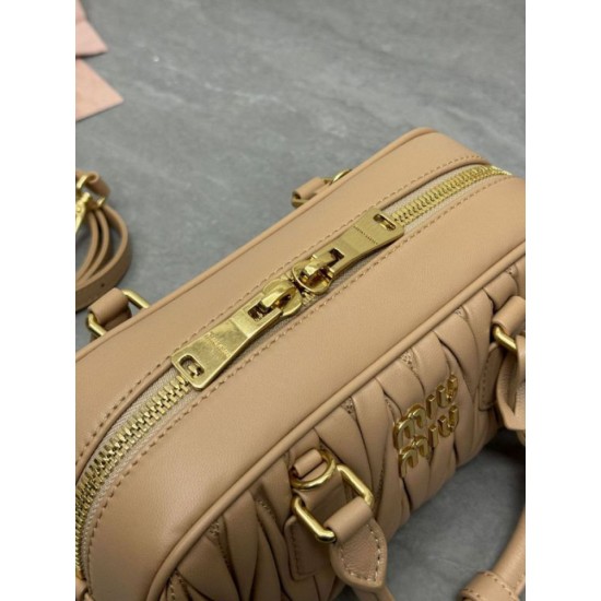 Replica Miu Miu Arcadie Matelassé Nappa Top Handle Bag 5BB142 brown Fake Dupes