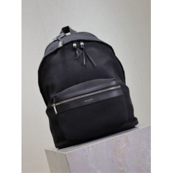 Premium Replica YSL Saint Laurent City backpack black canvas with leather trim Clone