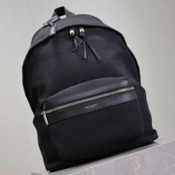 Premium Replica YSL Saint Laurent City backpack black canvas with leather trim Clone