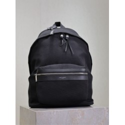 Premium Replica YSL Saint Laurent City backpack black canvas with leather trim Clone