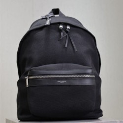 Premium Replica YSL Saint Laurent City backpack black canvas with leather trim Clone