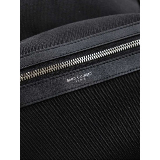 Premium Replica YSL Saint Laurent City backpack black canvas with leather trim Clone