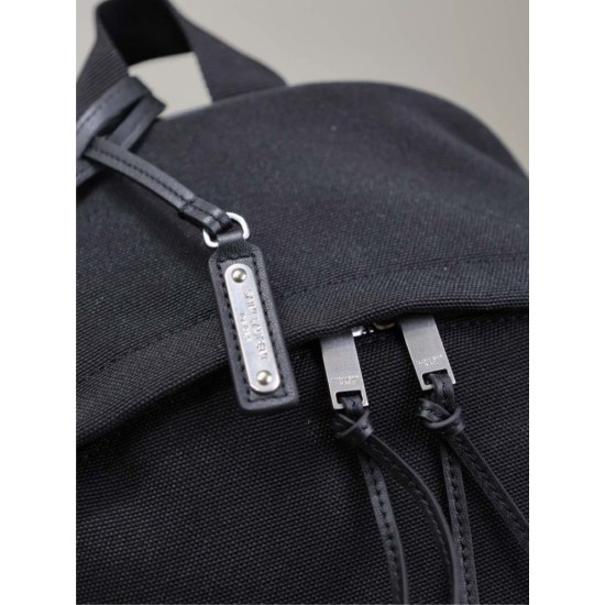 Premium Replica YSL Saint Laurent City backpack black canvas with leather trim Clone