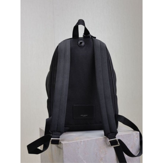 Premium Replica YSL Saint Laurent City backpack black canvas with leather trim Clone