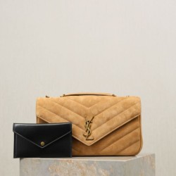 Premium Replica YSL Saint Laurent LouLou Medium brown quilted suede Clone