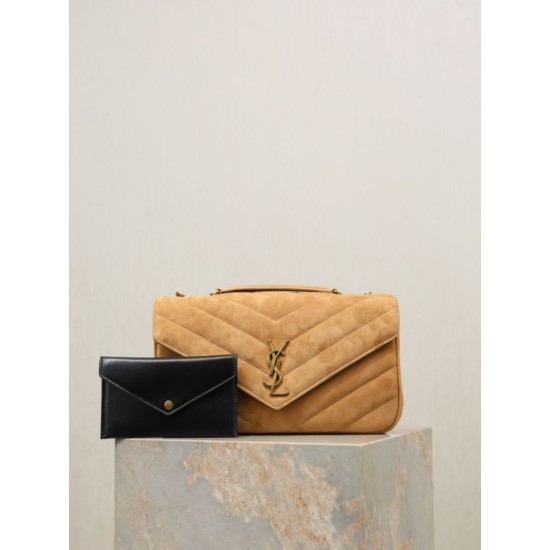 Premium Replica YSL Saint Laurent LouLou Medium brown quilted suede Clone