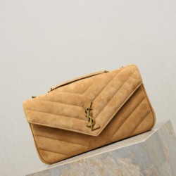 Premium Replica YSL Saint Laurent LouLou Medium brown quilted suede Clone