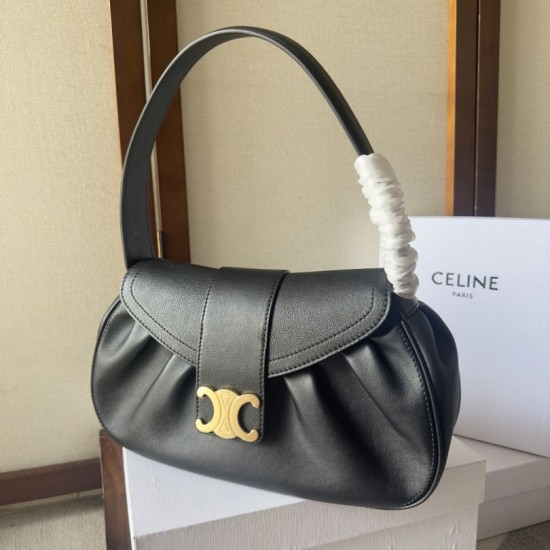 Premium Replica Celine Polly medium shoulder bag black Clone