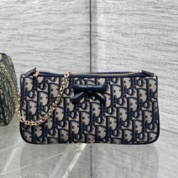 Premium Replica Dior Oblique Bow Clutch with Chain Blue Clone