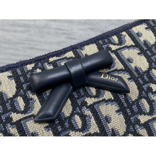 Premium Replica Dior Oblique Bow Clutch with Chain Blue Clone