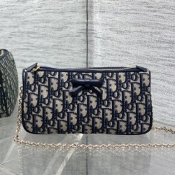 Premium Replica Dior Oblique Bow Clutch with Chain Blue Clone