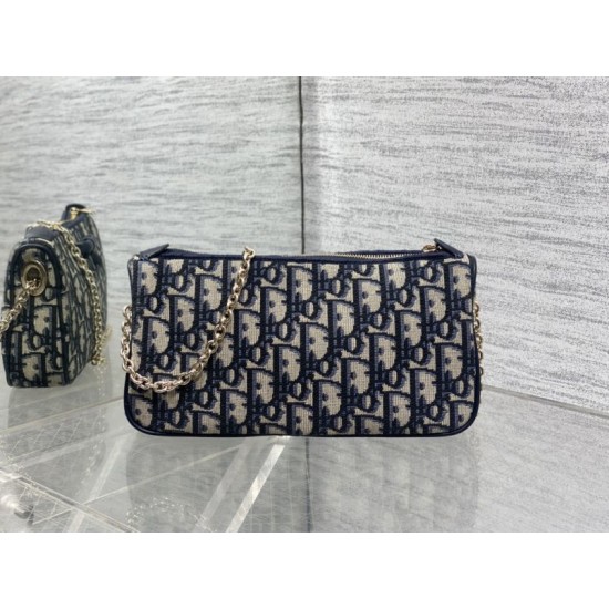 Premium Replica Dior Oblique Bow Clutch with Chain Blue Clone